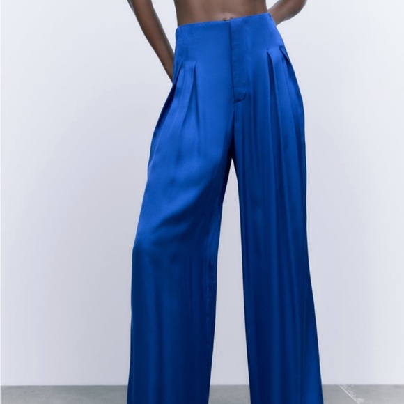 NWT Zara Full Length Satin Effect Wide Leg Trousers Pants - Picture 10 of 15